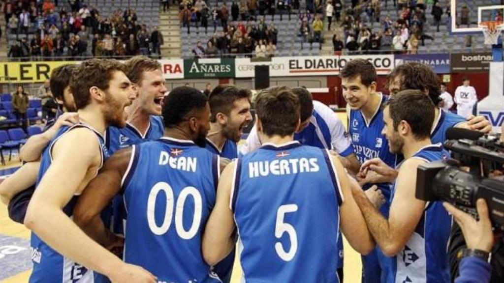 El Gipuzkoa Basket celebra un triunfo durante esta temporada.
