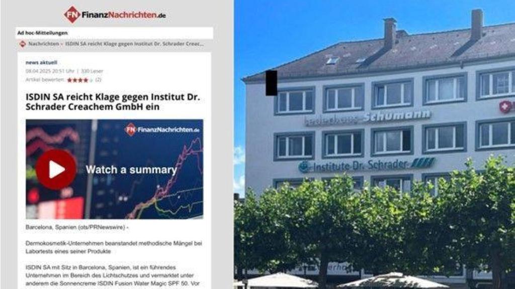ISDIN inicia acciones legales en Alemania contra Institute Dr. Schrader, encargado de realizar los estudios de la OCU