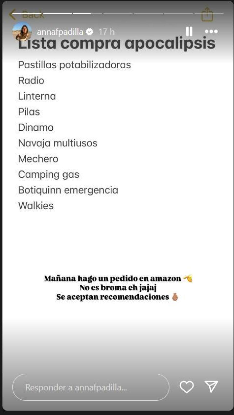 Captura de pantalla de stories de Anna Padilla