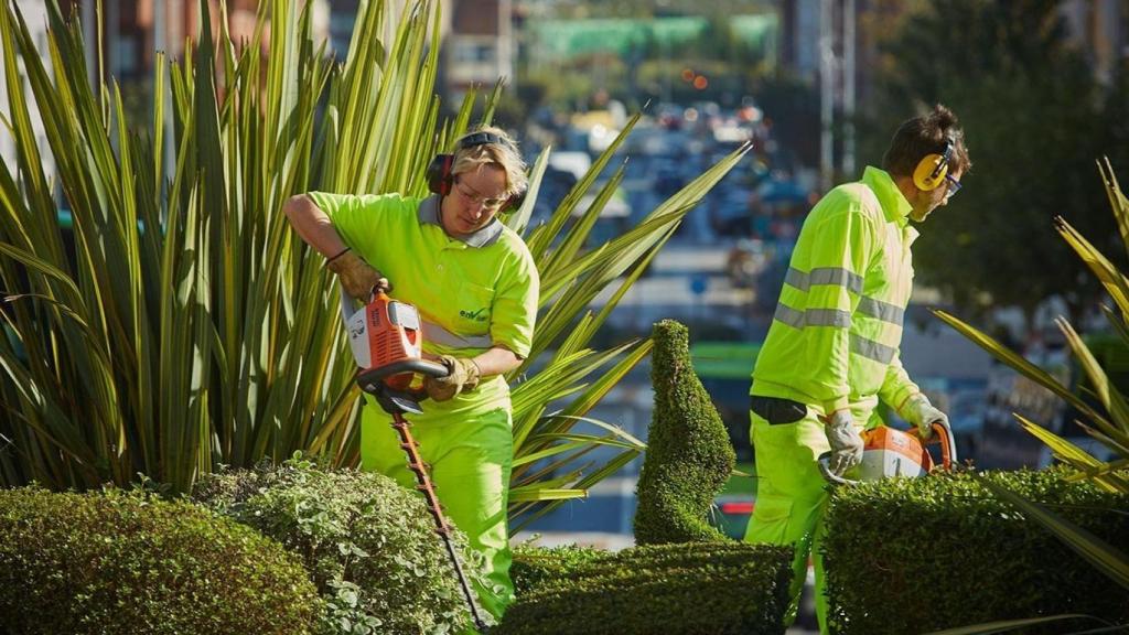Jardineros de Enviser trabajan en el mantenimiento de zonas verdes