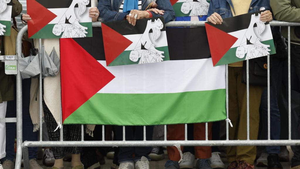 Movilización convocada por la plataforma Gernika-Palestina para denunciar los ataques de Israel contra Gaza en San Sebastián