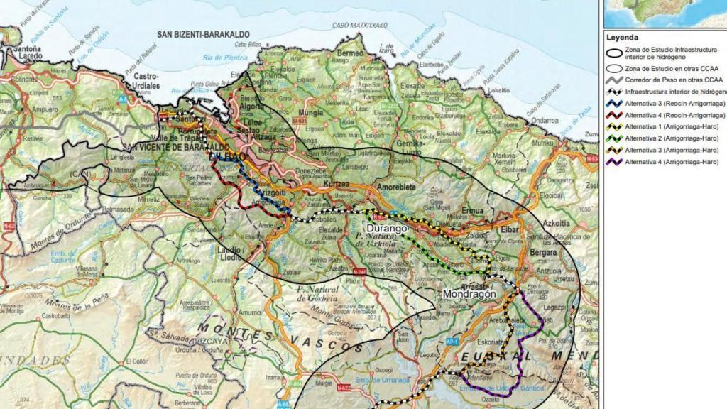 Mapa general de por dónde discurrirá el hidroducto central de Enagás en Euskadi