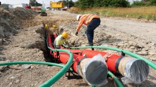 Obras de la línea subterránea de la interconexión con Francia por el Golfo de Bizkaia