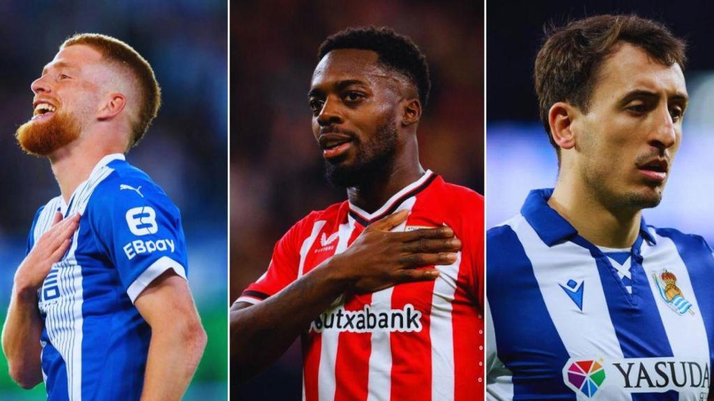 Carlos Vicente (izquierda), Iñaki Williams (centrado) y Mikel Oyarzabal (derecha).