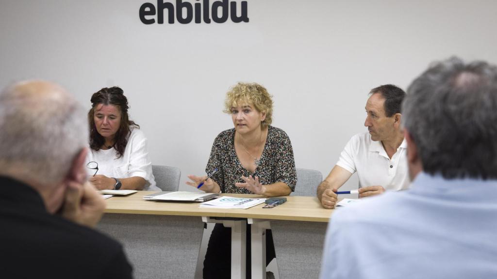 La dirigente de EH Bildu Rebeka Ubera (c) se ha reunido este sábado en San Sebastián con el grupo al Grupo de Trabajo de Salud Pública compuesto por expertos y técnicos que han venido desarrollando los trabajos propositivos y de fiscalización de la Mesa de Salud. EFE/Javier Etxezarreta