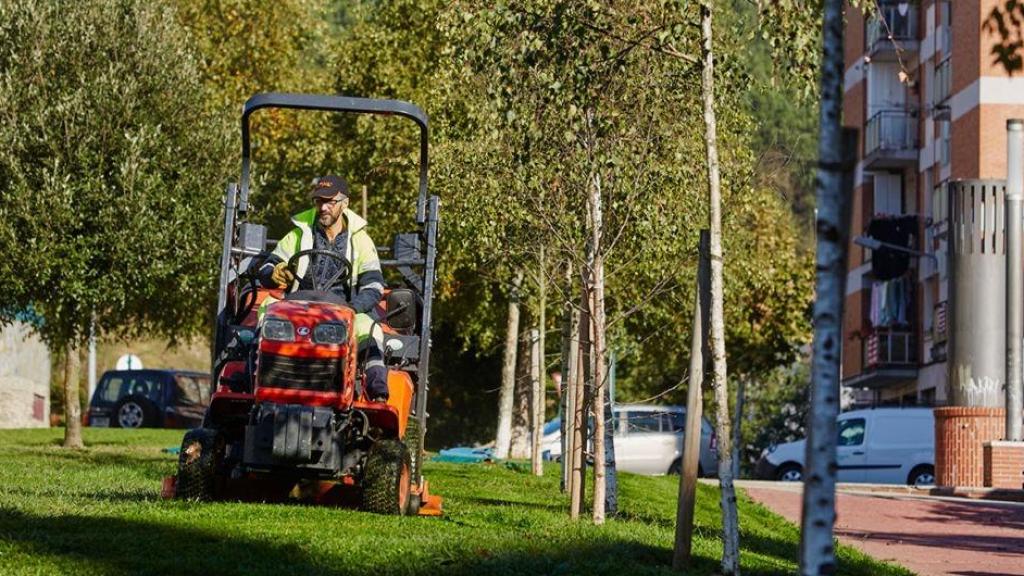 Un trabajador de Enviser realiza las labores de jardinería