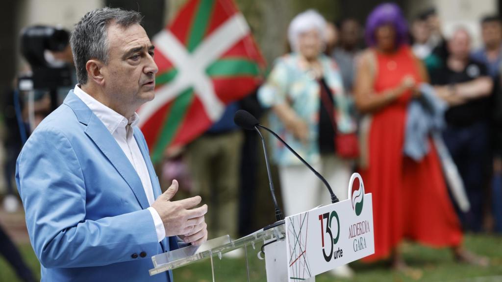 El presidente del PNV, Aitor Esteban, este lunes en Bilbao en el acto de conmemoración del 130 aniversario de la fundación del partido.