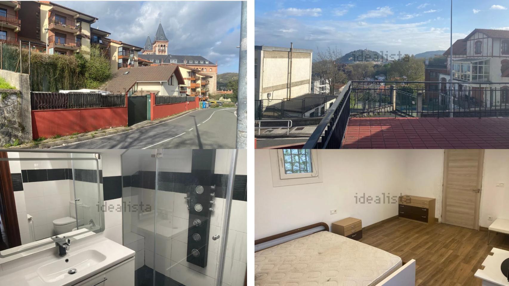 Montaje con varias fotos del chalet okupados en venta en el portal de Idealista.