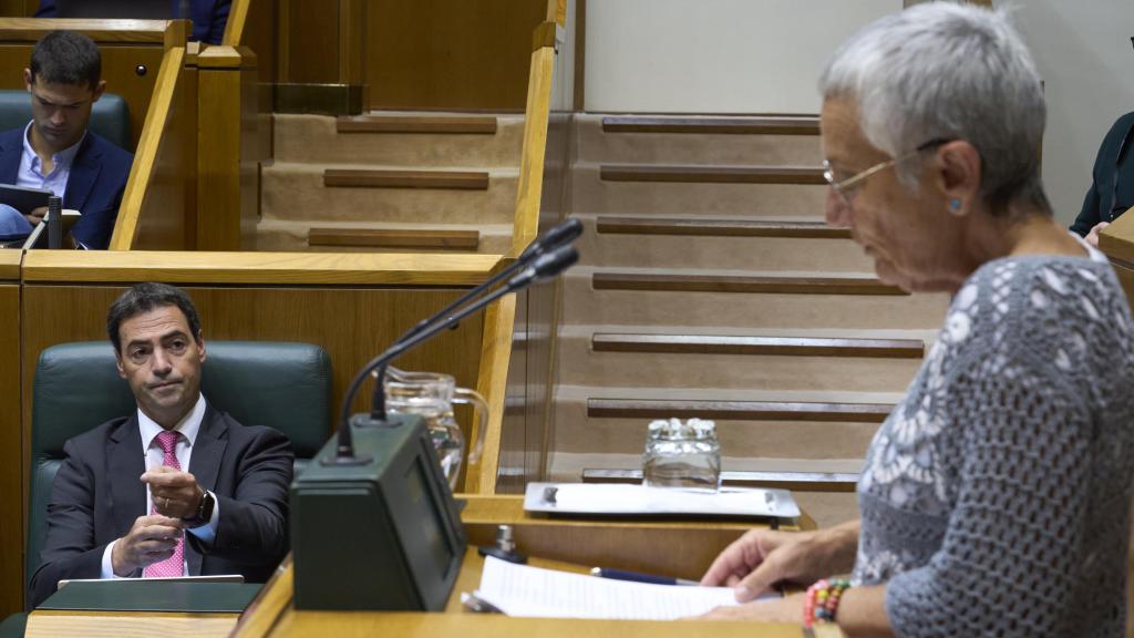 La portavoz de la Plataforma de Pensionistas de Euskal Herria, Ana Mezo, interviene en el Parlamento vasco