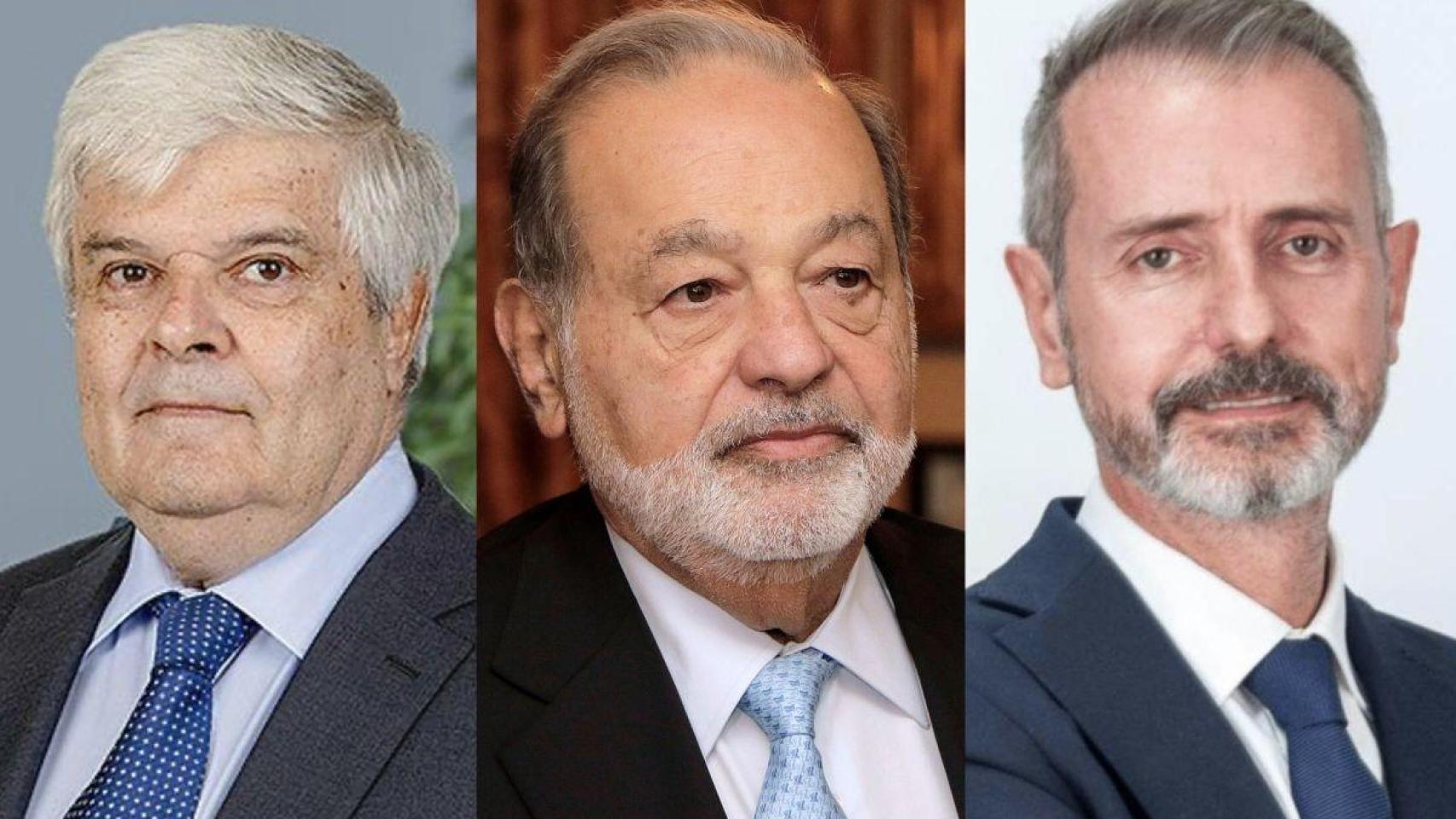 Juan Hurtado Vicuña, presidente de Entel; Carlos Slim, presidente de América Móvil; y Marc Murtra, presidente de Telefónica
