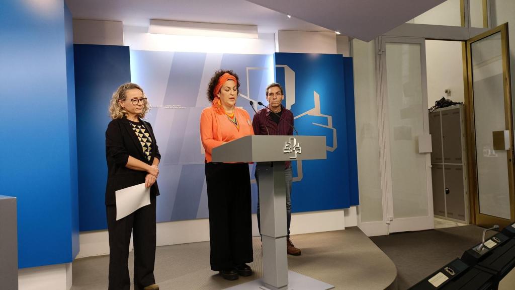 Los parlamentarios del PSE-EE, Bildu y Sumar comparecen de forma conjunta en la Cámara vasca