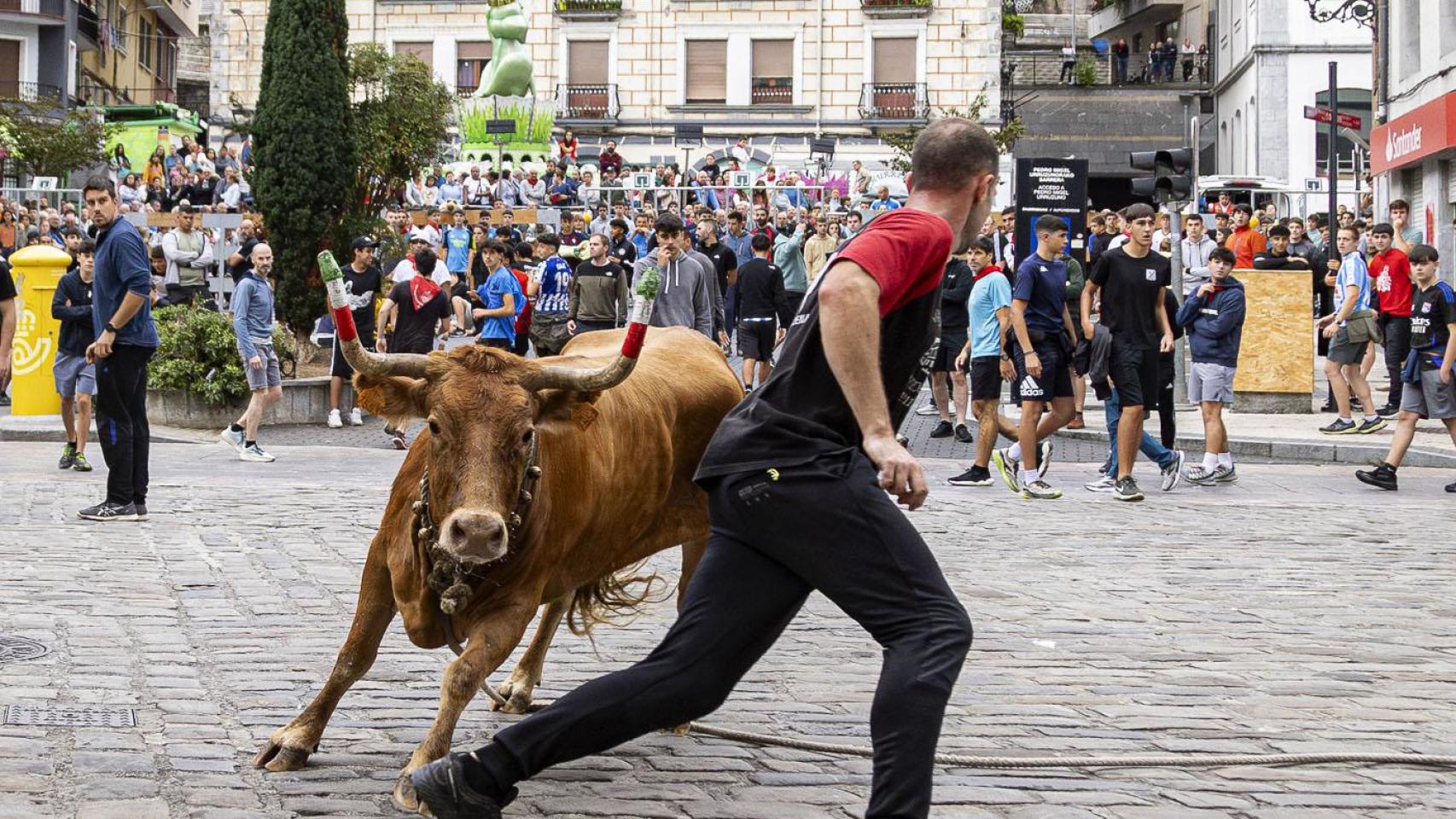 Imagen de un festejo de 'sokamuturra' en Elgoibar.