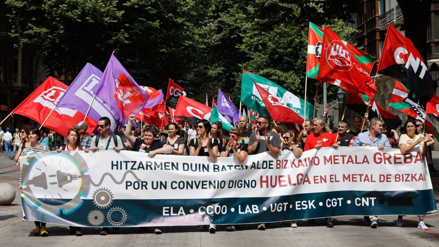 Imagen de archivo de una movilización en la pasada negociación del convenio del metal en Bizkaia