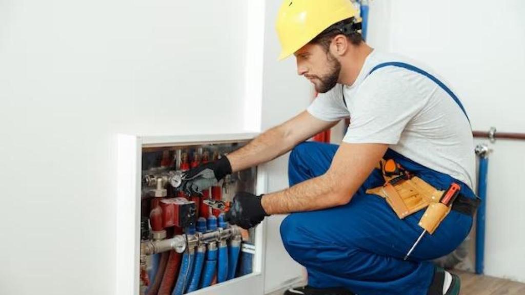 Un fontanero realizando sus labores.