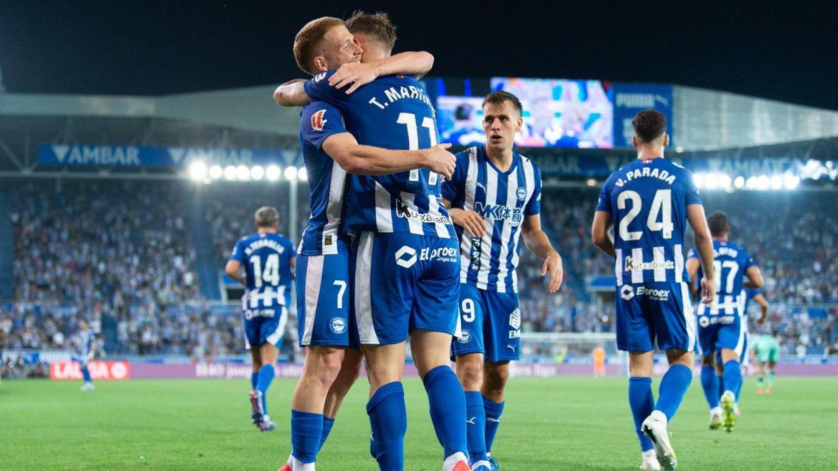 El Alavés celebra un gol anotado esta temporada.