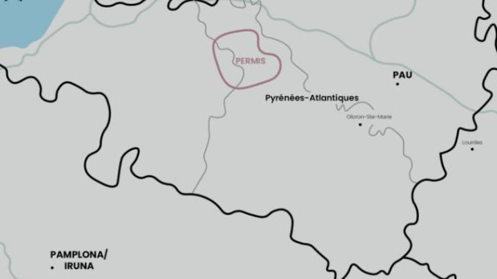 Punto donde Terrensis tiene permiso para explorar hidrógeno nativo al sur de Francia