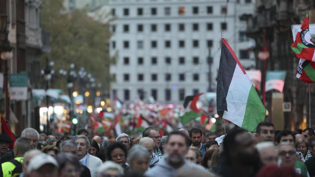 Vista de una de las manifestaciones y marchas convocadas por la iniciativa Gernika-Palestina.