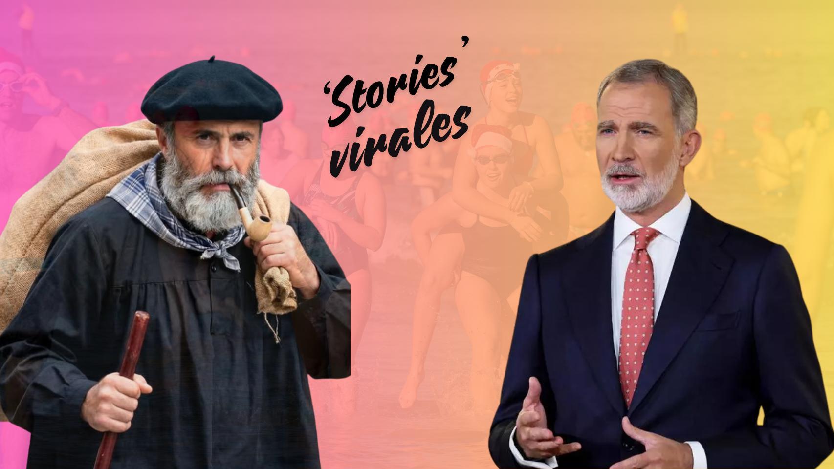 De izquierda a derecha: Ander Guevara caricaturizado de Olentzero y el Rey Felipe VI