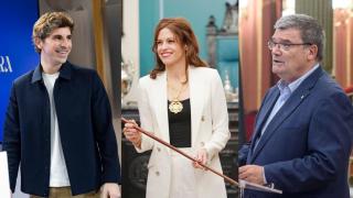 Los alcaldes de las tres capitales vascas, de izquierda a derecha, Jon Insausti, Maider Etxebarria y Juan Mari Aburto