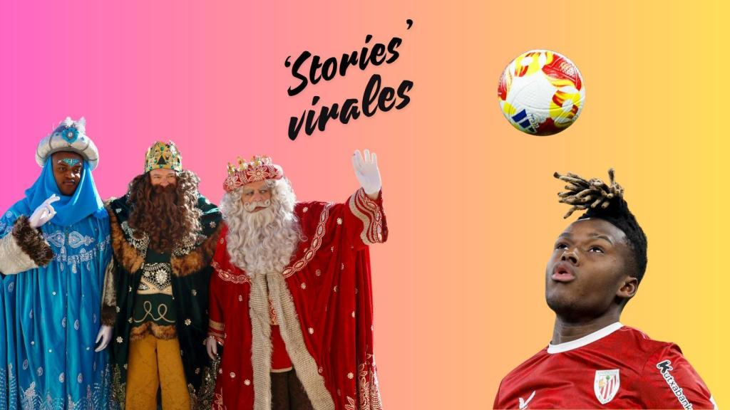 De izquierda a derecha, los Reyes Magos y Nico Williams