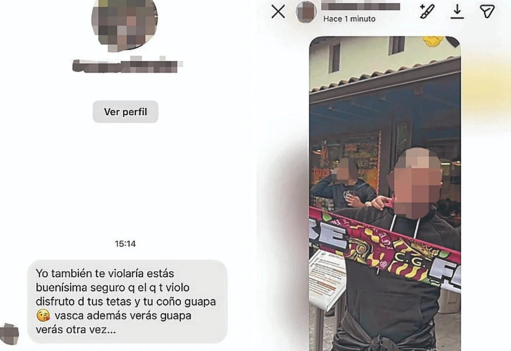 Pantallazo del mensaje que recibió la joven Izaro por parte de un aficionado de la Real Sociedad tras publicar que el sistema de seguridad judicial había fallado