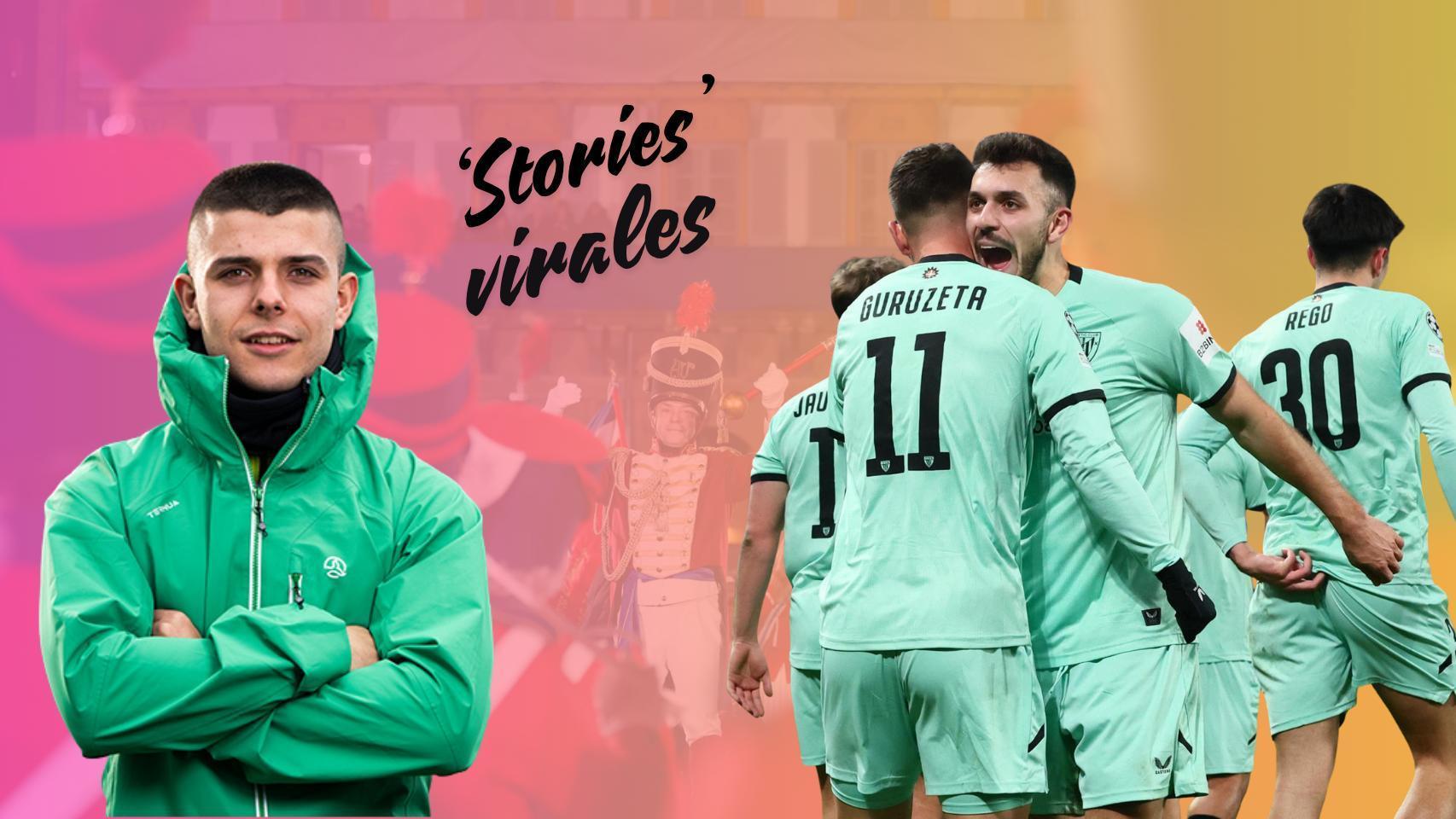 De izquierda a derecha: Aritz Zubia y el Athletic Club en su encuentro de Champions contra el Atalanta