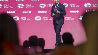 Mikel Jauregi ste miércoles durante la conferencia en el espacio de diálogo Foro Gran Vía sobre la situación y los retos de la industria vasca y sus necesidades en materia energética.EFE/Luis Tejido