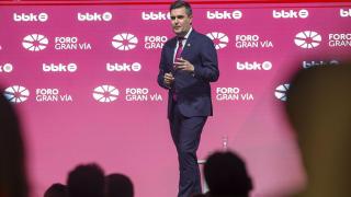 Mikel Jauregi ste miércoles durante la conferencia en el espacio de diálogo Foro Gran Vía sobre la situación y los retos de la industria vasca y sus necesidades en materia energética.EFE/Luis Tejido