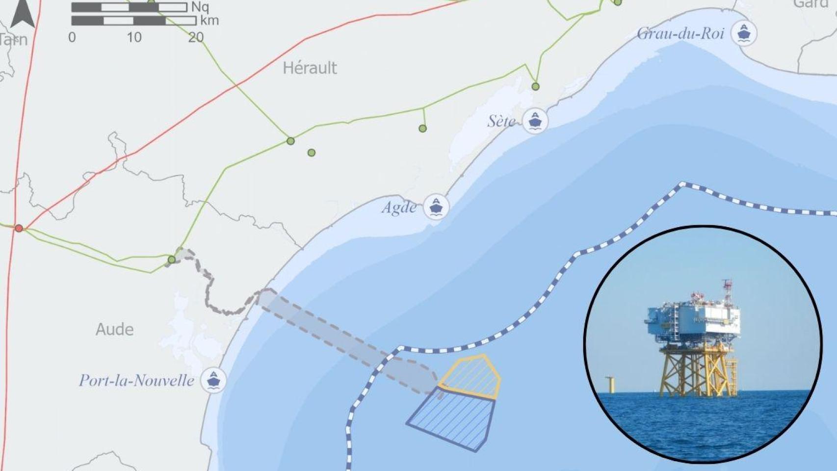 El parque eólico marino flotante Narbonnaise Sud Hérault estará ubicado muy cerca de Perpiñán.