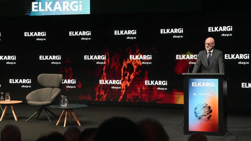 El presidente de Elkargi, Lander Arteche, durante el 36 Encuentro Empresarial de Elkargi 'Nuevo Orden Económico Mundial'.