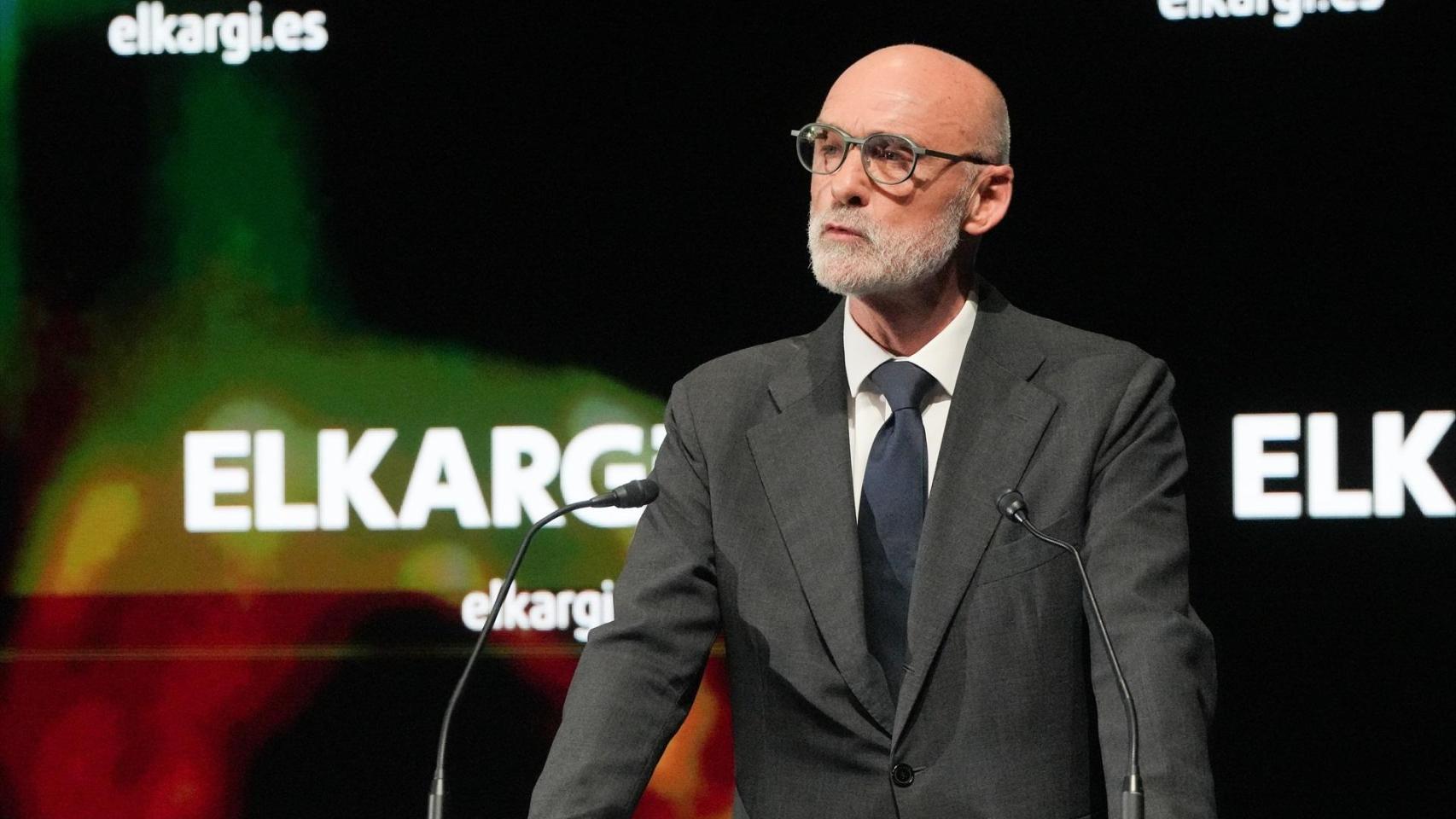 El presidente de Elkargi, Lander Arteche, durante el 36 Encuentro Empresarial de Elkargi 'Nuevo Orden Económico Mundial'.