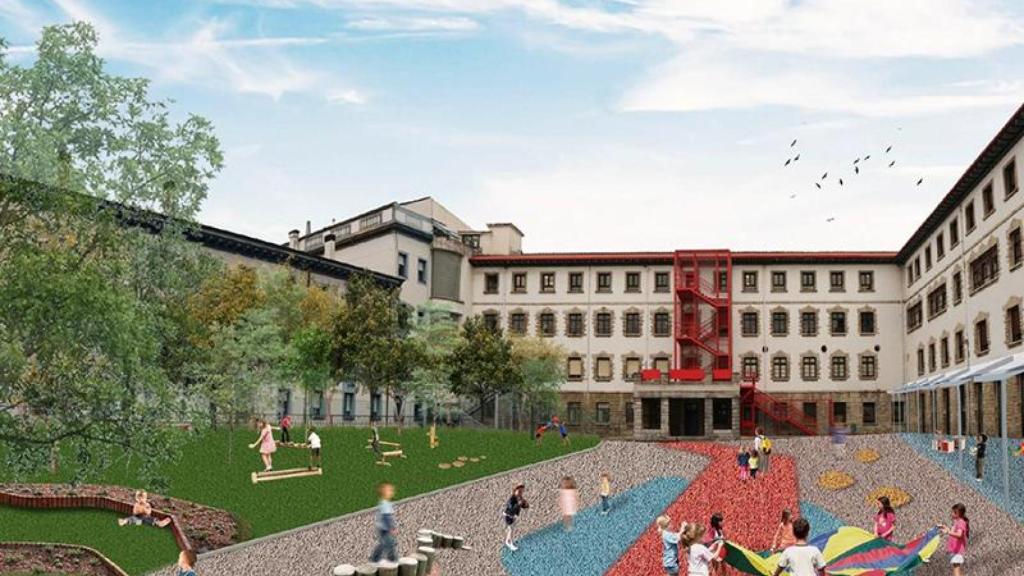 Niños juegan en el patio del mejor colegio vasco de España.