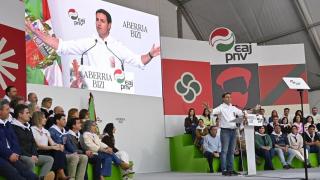 Imanol Pradales durante el Aberri Eguna de 2026.