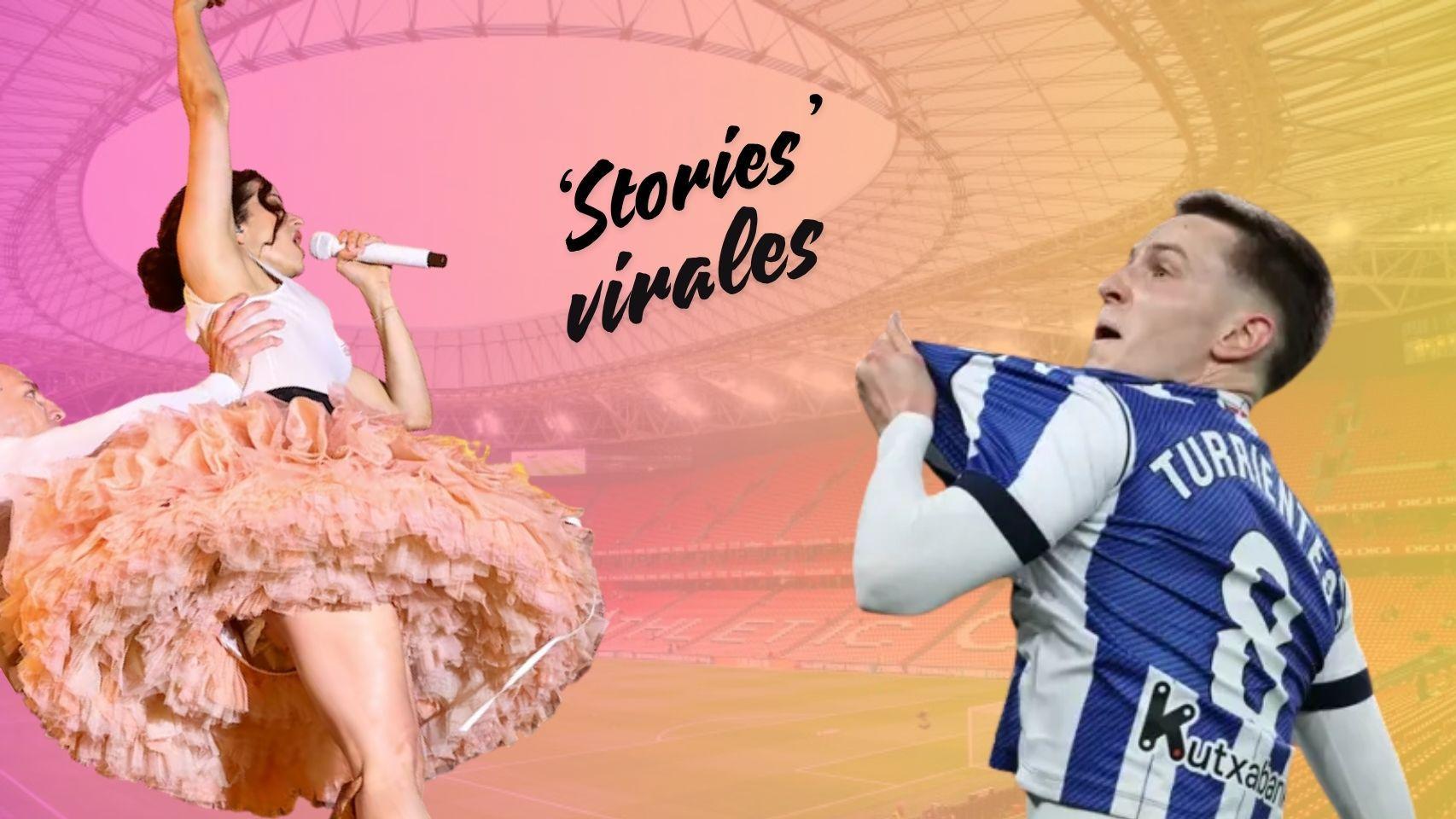 De izquierda a derecha: Rosalia y el centrocampista de la Real Sociedad, Beñat Turrientes
