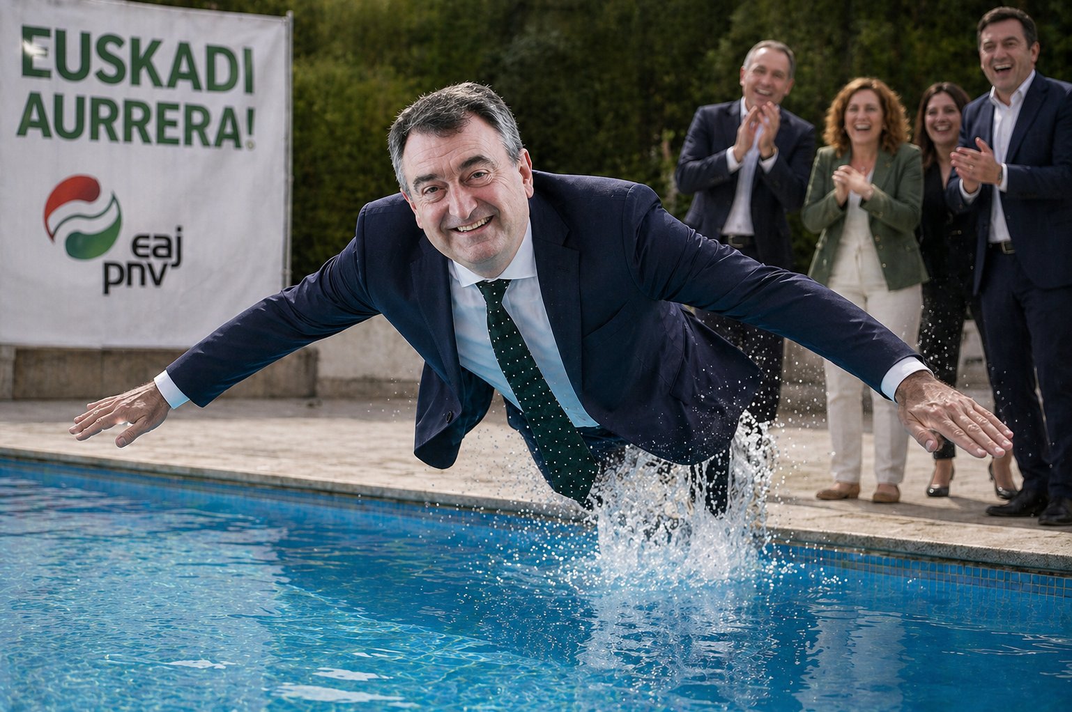 Imagen publicada por el PSE en sus redes sociales con Aitor Esteban tirándose a la piscina