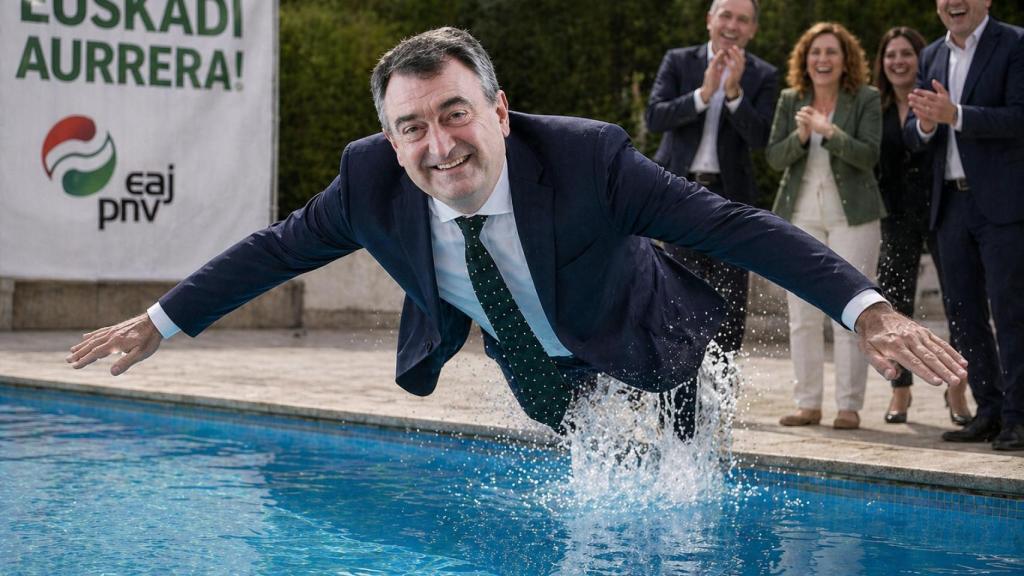 Imagen publicada por el PSE en sus redes sociales con Aitor Esteban tirándose a la piscina