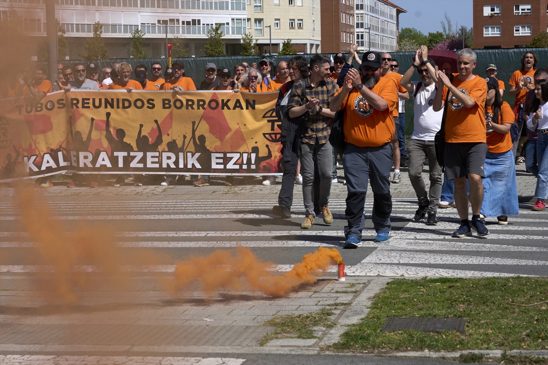 Trabajadores de Tubos Reunidos en una concentración en Vitoria