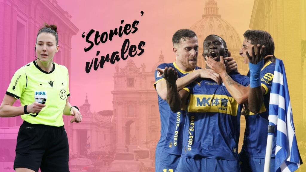De izquierda a derecha: Olatz Rivera y tres jugadores del Deportivo Alavés