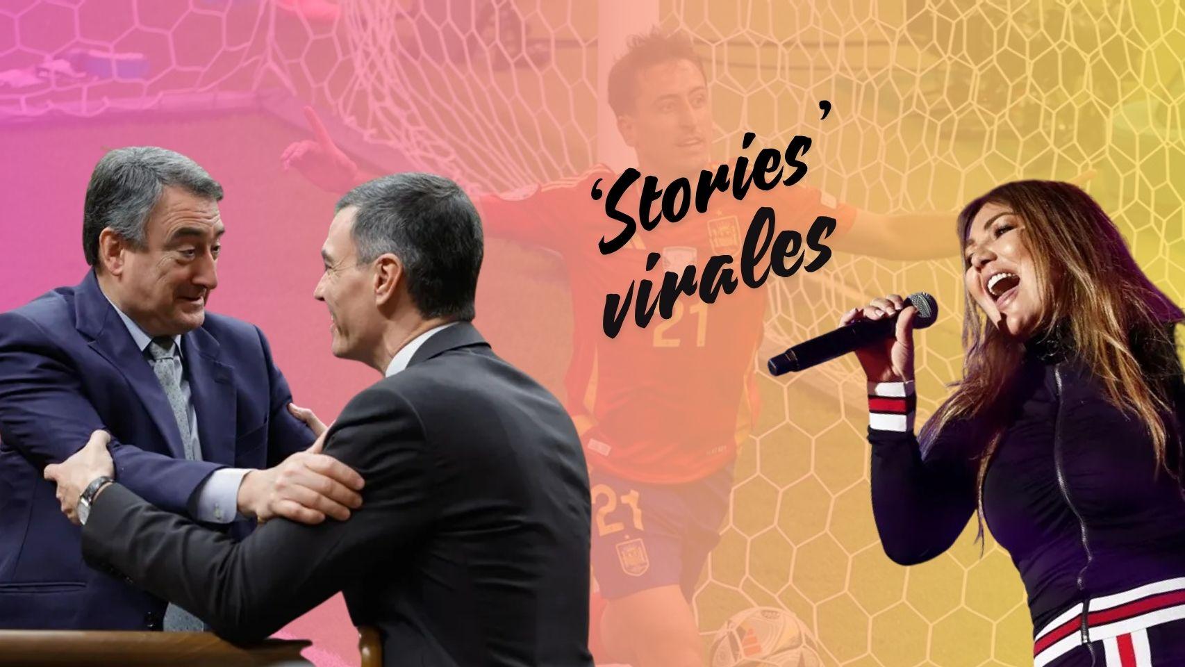 De izquierda a derecha: Aitor Esteban, Pedro Sánchez y Amaia Montero; al fondo, Mikel Oyarzabal