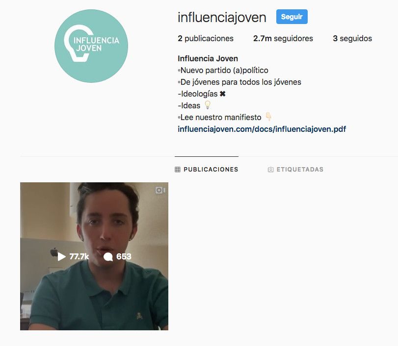 Perfil del partido del 'pequeño Nicolás' en Instagram 