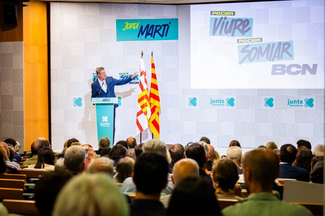 Jordi Martí Galbis, alcaldable de Junts en Barcelona, durante su intervención