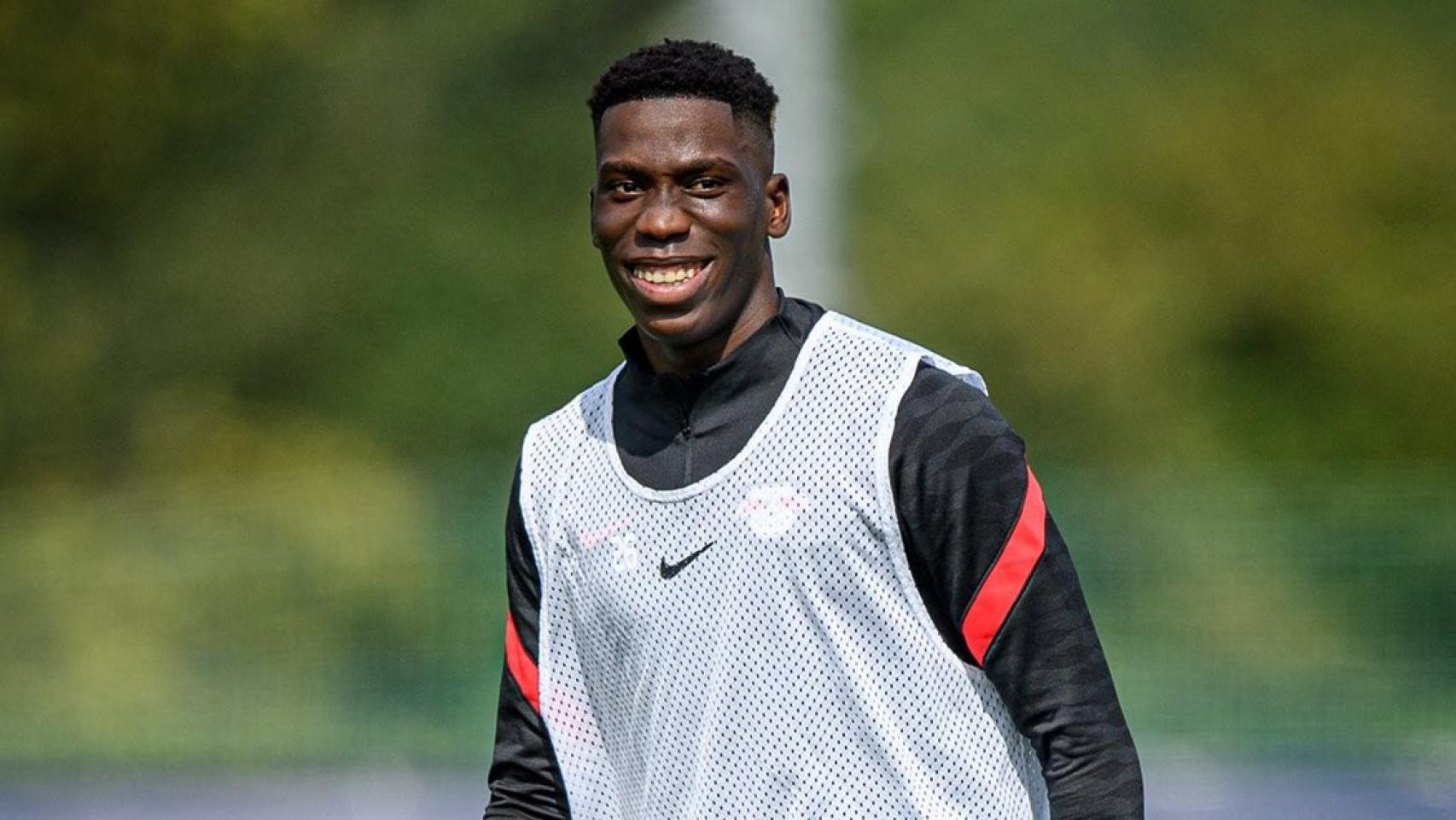 Ilaix Moriba, en su primer entreno con el Leipzig / RB Leipzig