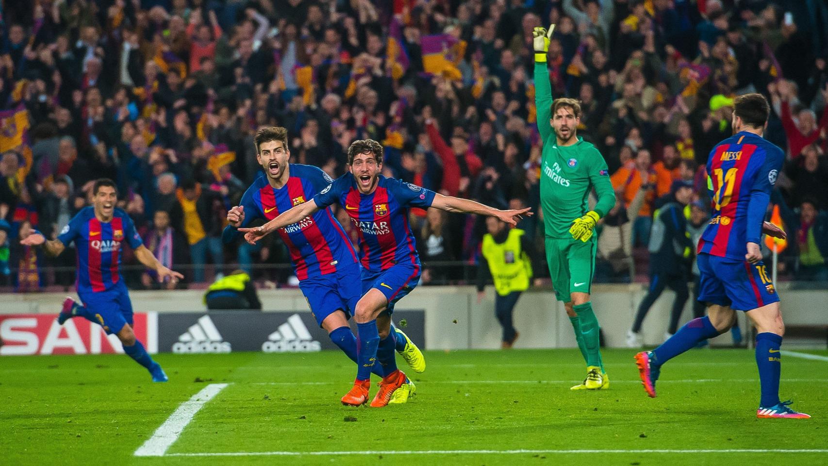 Sergi Roberto, celebrando el gol de la remontada contra el PSG