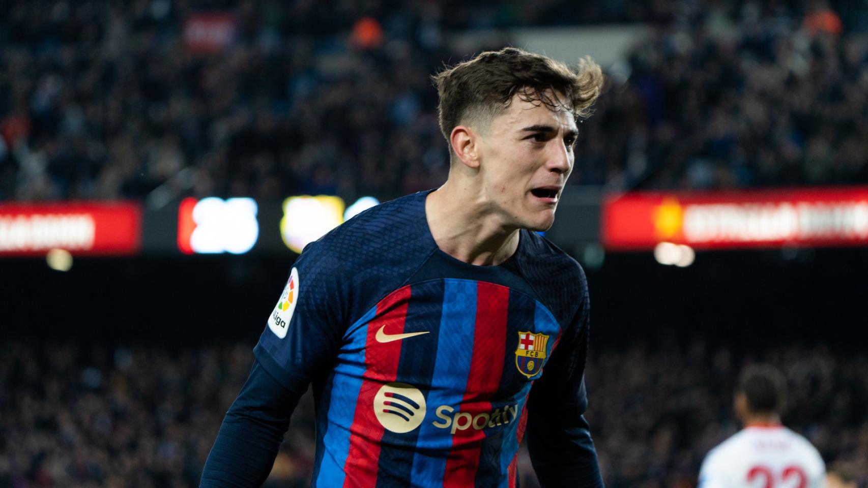 Gavi celebra un gol contra el Sevilla, antes de su inscripción en el primer equipo / Luis Miguel Añón (CG)