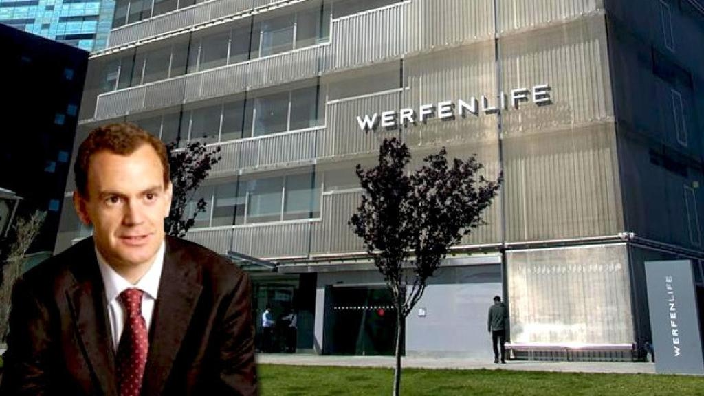Jordi Rubiralta, presidente de WerfenLife, y la entrada de la sede central del grupo en Hospitalet del Llobregat (Barcelona) / FOTOMONTAJE DE CG