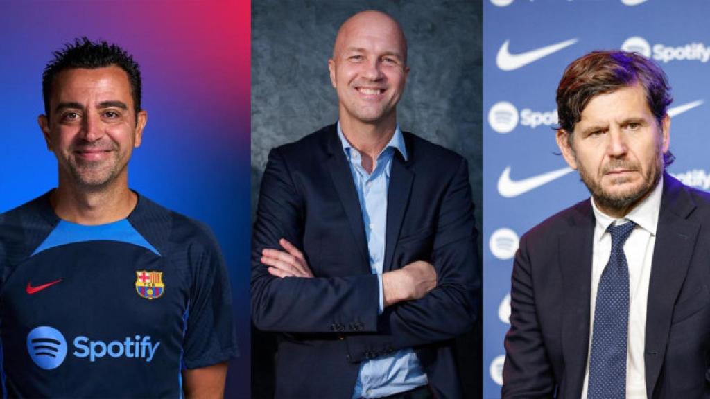 Xavi Hernández, Jordi Cruyff  y Mateu Alemany / FOTOMONTAJE  CULEMANIA