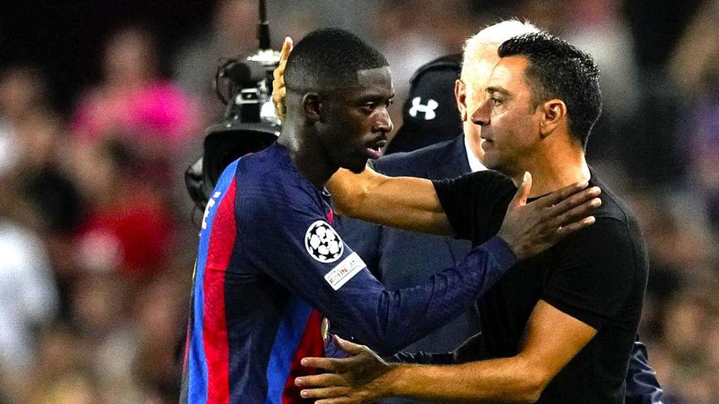 Xavi Hernández felicita a Dembelé tras su magnífico estreno en Champions contra el Viktoria Plzen