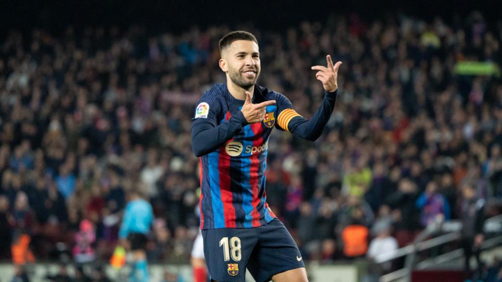 Jordi Alba celebra un gol contra el Sevilla
