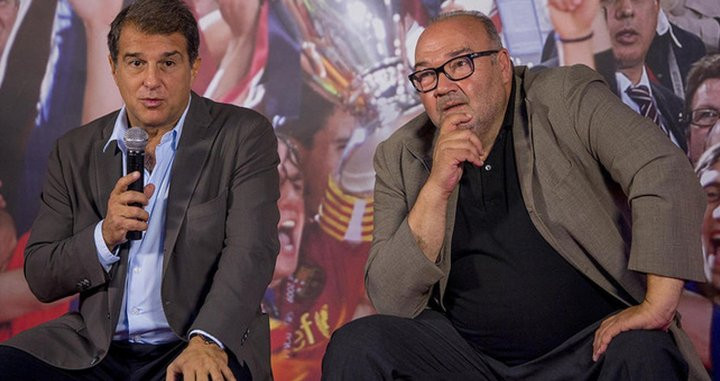 Joan Laporta y Joan Oliver durante un acto de campaña a la presidencia del Barça / EFE