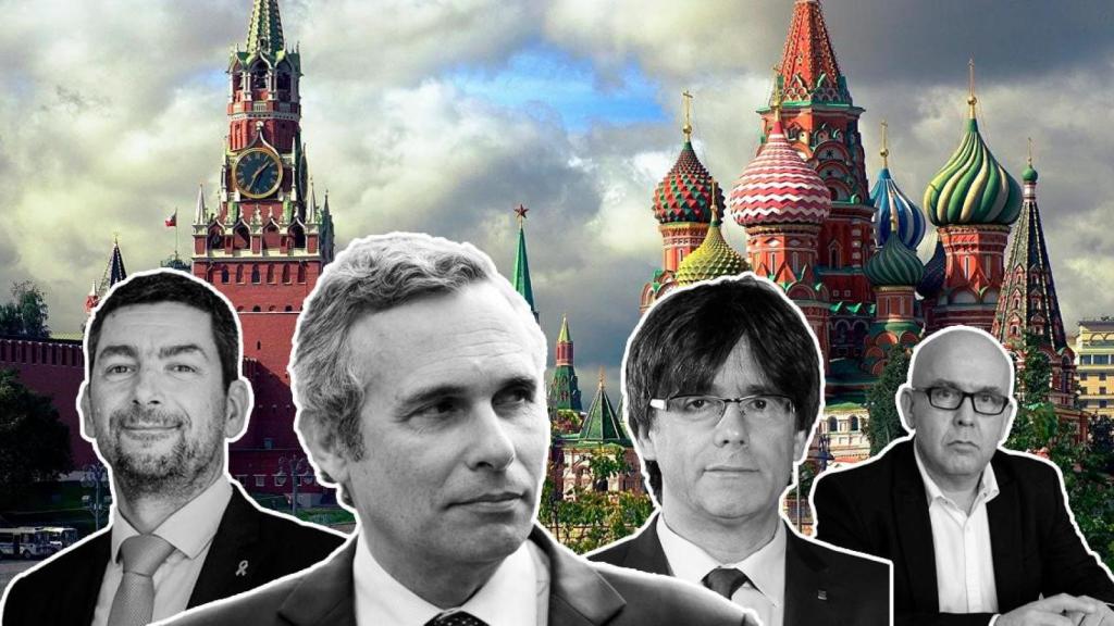 Gonzalo Boye, Josep Lluís Alay, Puigdemont y Joan Canadell junto al Kremlin / MONTAJE CG